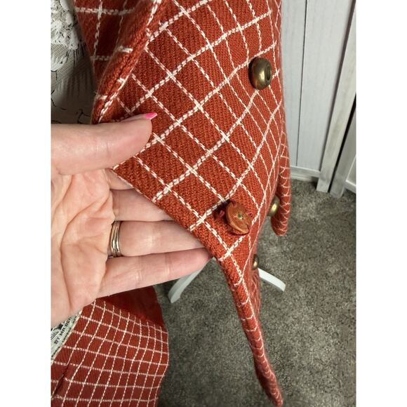 Vintage Wool Peacoat Orange White Checkered 60s 70s Union Made Size Medium - Picture 6 of 10